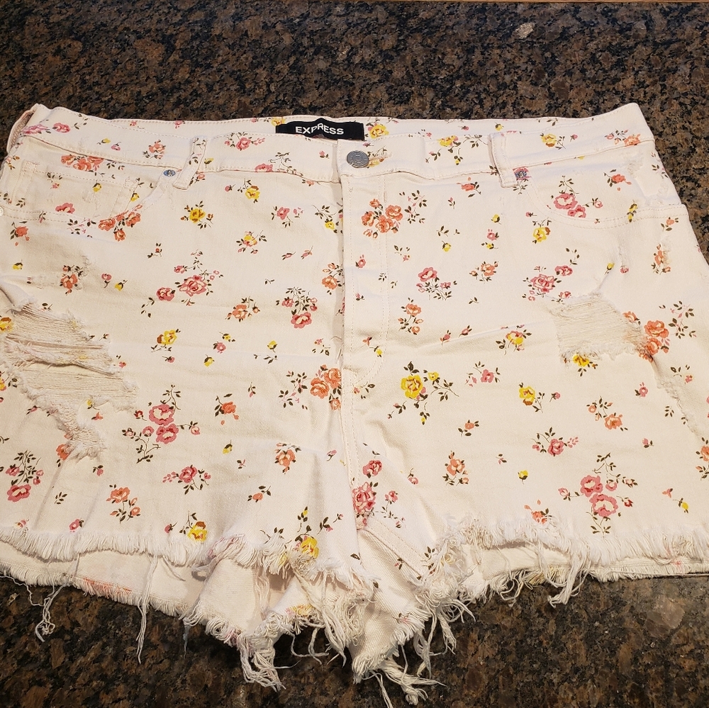 Express Pink Floral Print Shorts